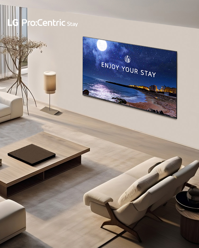 A TV controlled through the Pro:Centric Stay solution is mounted on the wall of the accommodation.