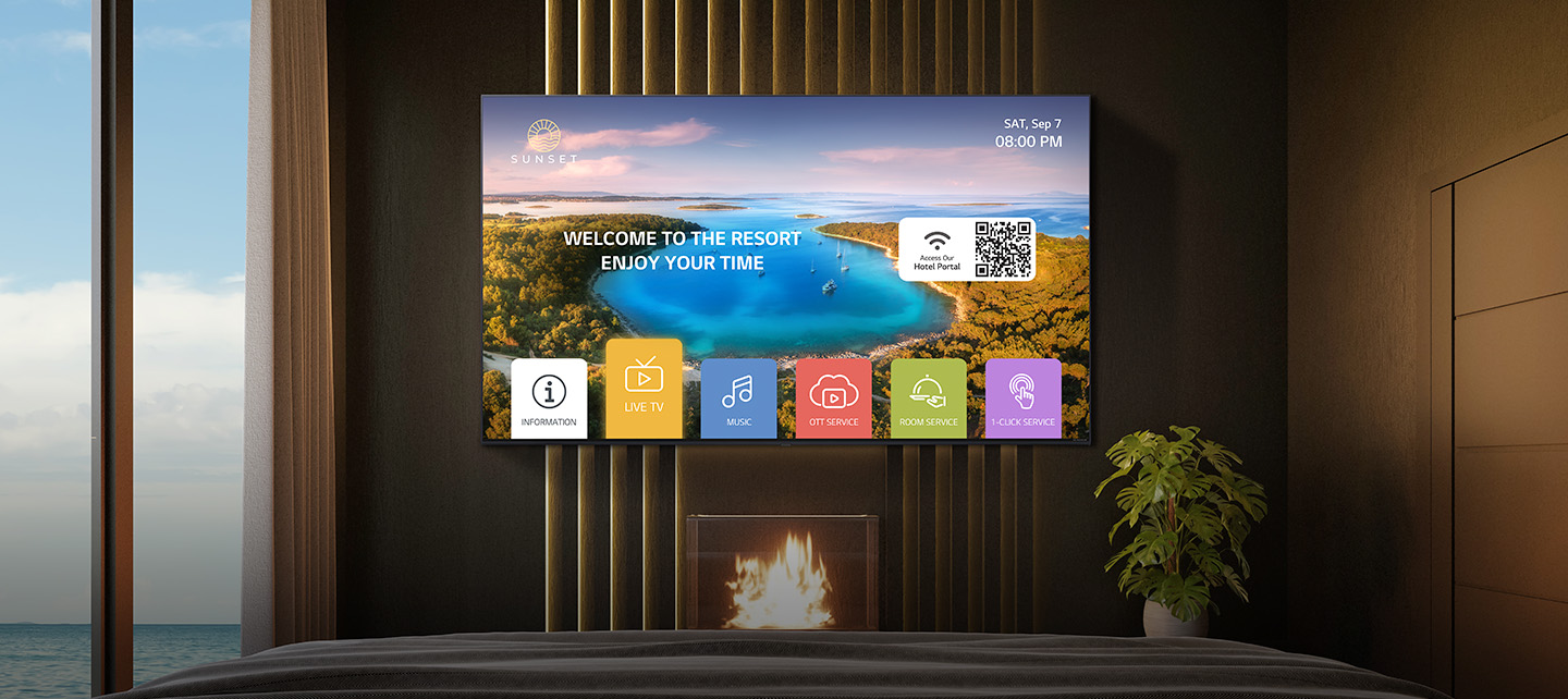 The installed LG TV displays services, including OTT and 1-click features, which are conveniently accessible.