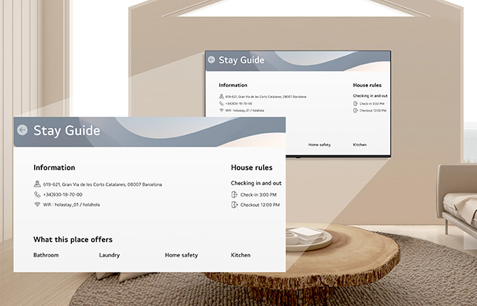 This image portrays a digital guidebook displayed on a hotel room TV, with an enlarged view for better readability.