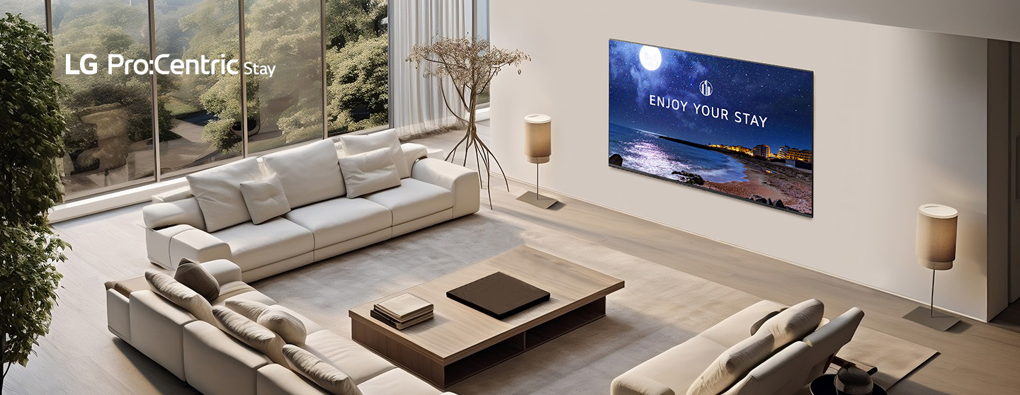 A TV controlled through the Pro:Centric Stay solution is mounted on the wall of the accommodation.